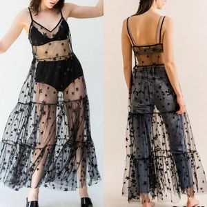 Black Mesh Stars Slip Dress